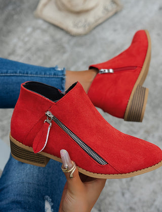 Lorna | Everyday Block Heel Ankle Boots with Side Zip - Red
