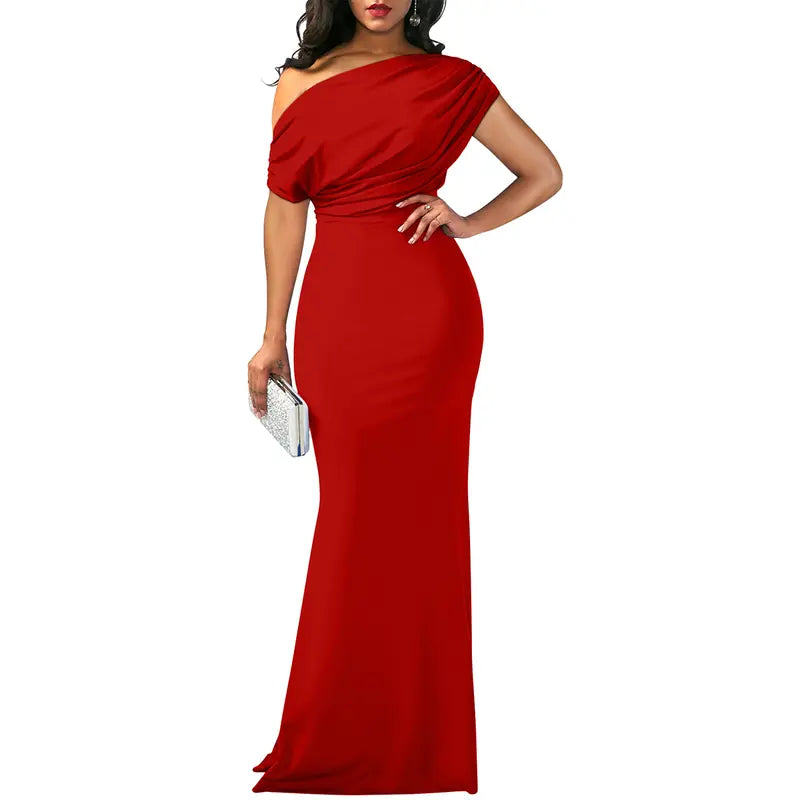 Arabella | Off-Shoulder Bodycon Maxi Dress with Floor-Length Hem - Red