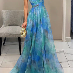 Honora | Flowing Maxi Dress with Floor-Length Skirt - Blue