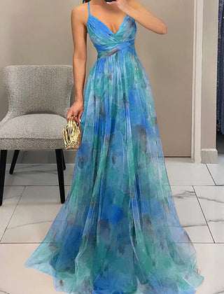 Honora | Flowing Maxi Dress with Floor-Length Skirt - Blue