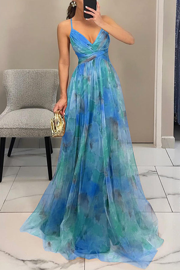 Honora | Flowing Maxi Dress with Floor-Length Skirt - Blue