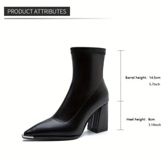 Rosa | Pointed Chunky Heel Ankle Boots with Side Zip