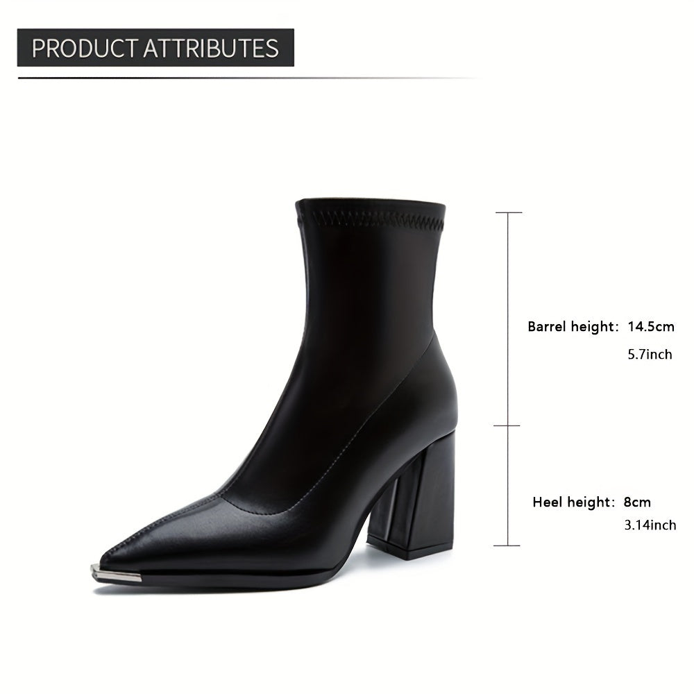 Rosa | Pointed Chunky Heel Ankle Boots with Side Zip