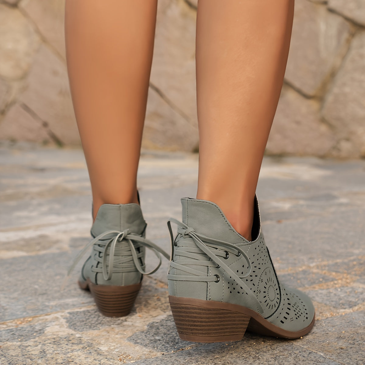 Daisy | Pointed Block Heel Ankle Boots with Cutout Detail