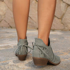 Savannah | Perforated Western Ankle Boots with Tie-Back Detail