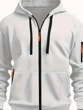 Ewan | Everyday Zip-Up Hoodie with Drawstring Hood - White