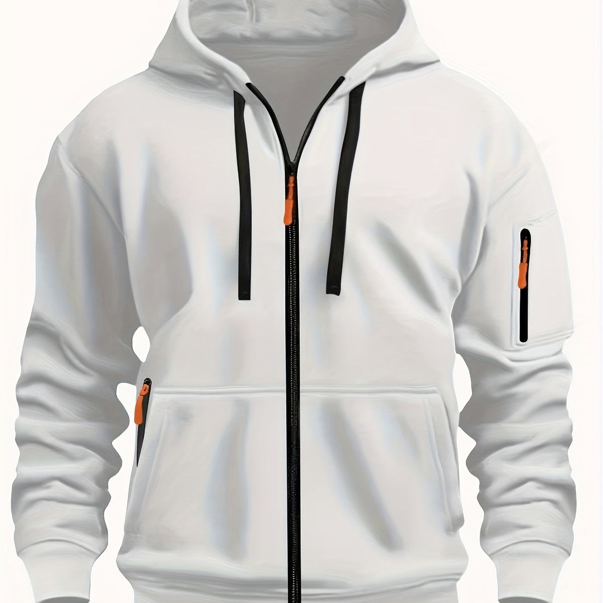 Ewan | Everyday Zip-Up Hoodie with Drawstring Hood - White