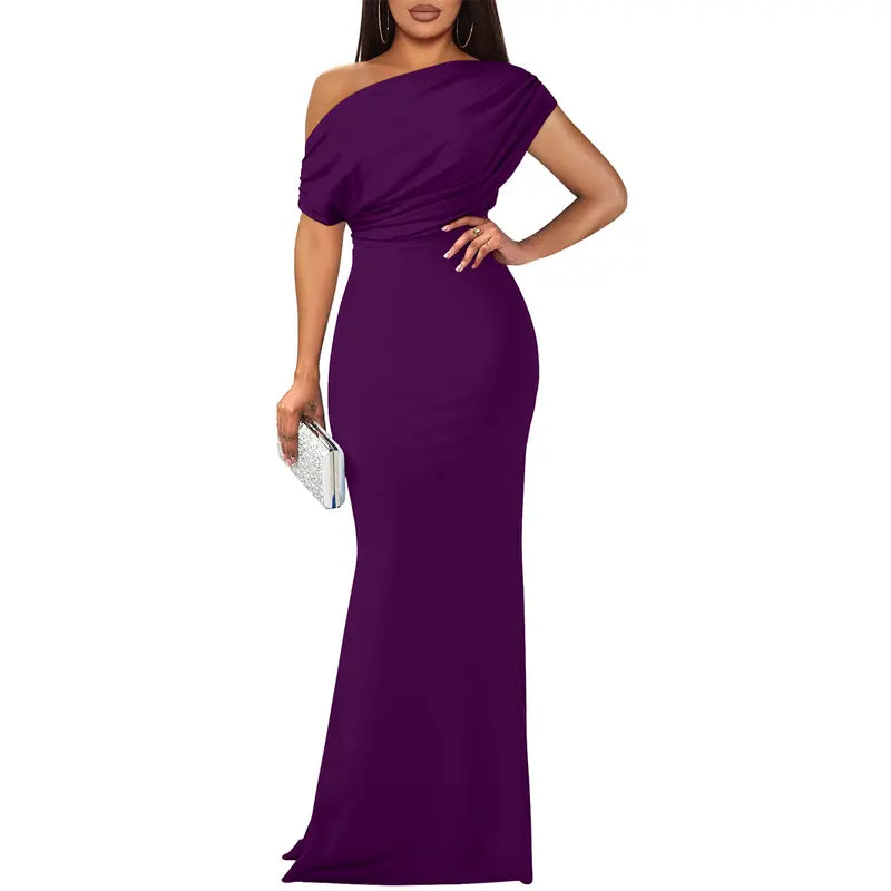 Arabella | Off-Shoulder Bodycon Maxi Dress with Floor-Length Hem - Purple