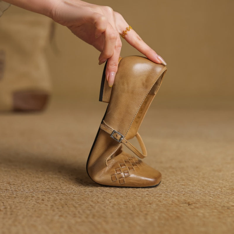 Harriet | Woven Square Toe Mary Jane Flats with Slim Strap