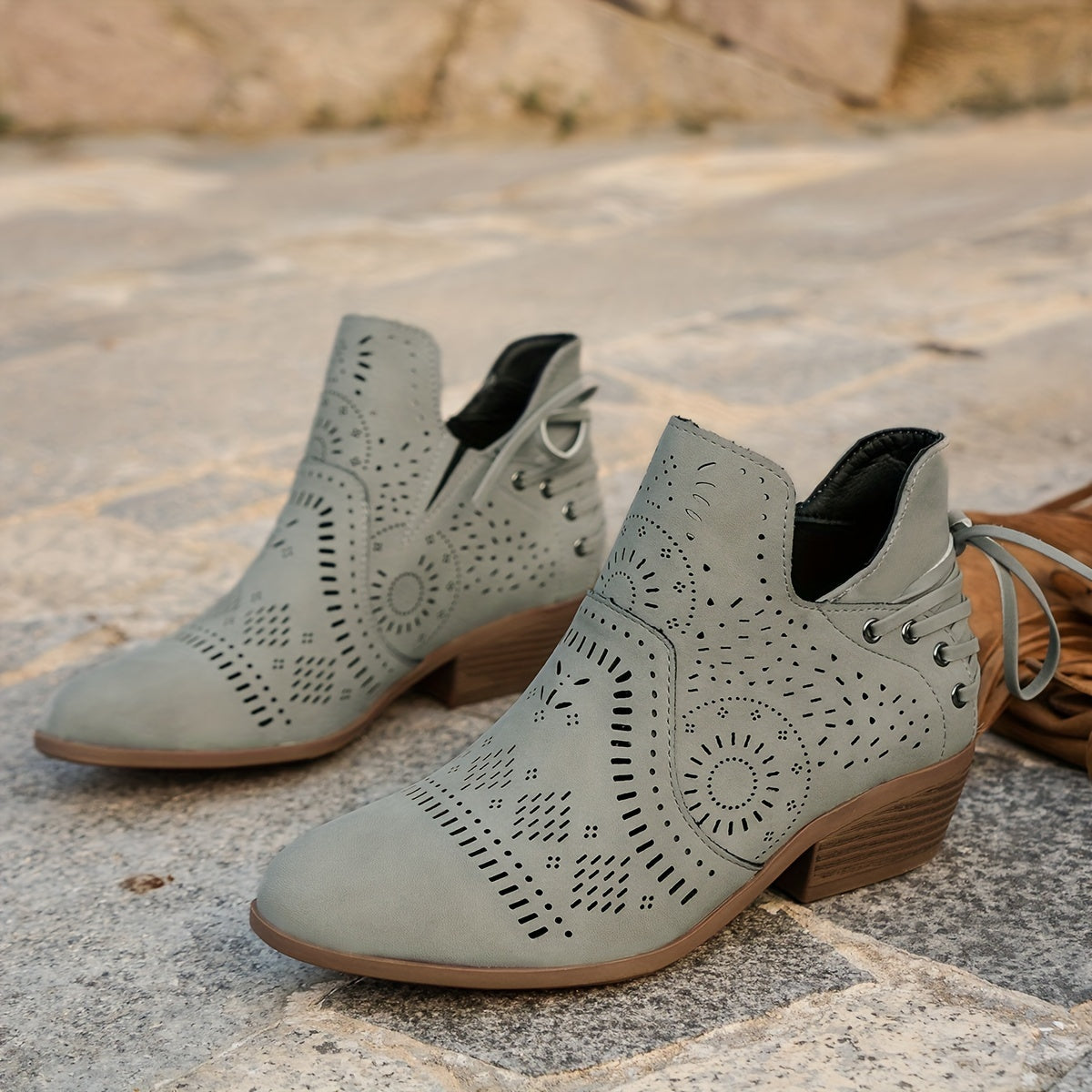Daisy | Pointed Block Heel Ankle Boots with Cutout Detail