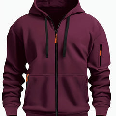 Ewan | Everyday Zip-Up Hoodie with Drawstring Hood - Burgundy