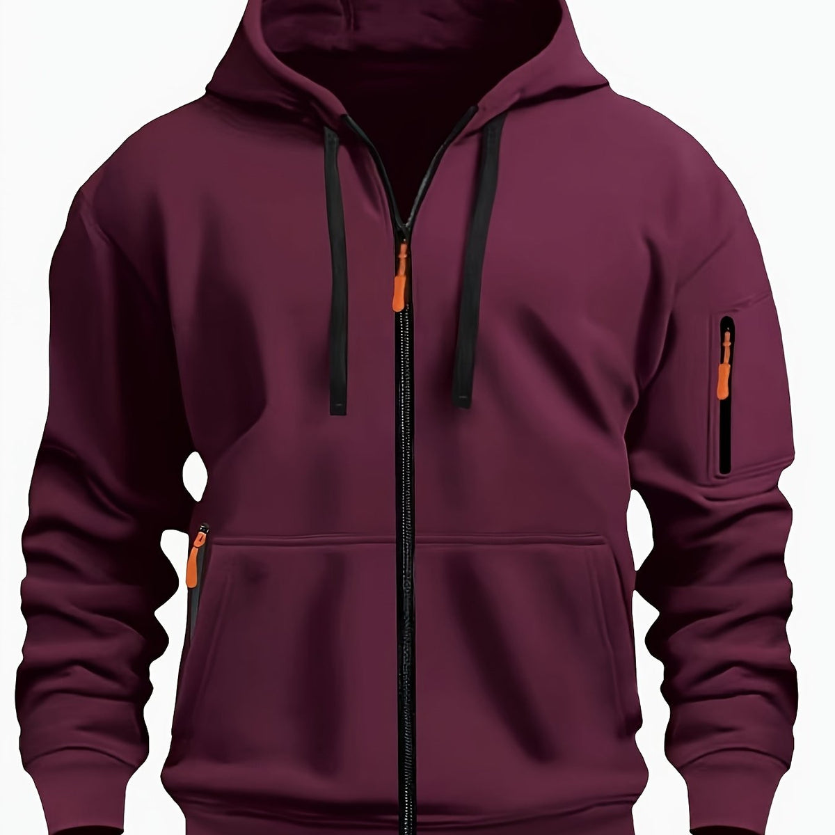 Ewan | Everyday Zip-Up Hoodie with Drawstring Hood - Burgundy