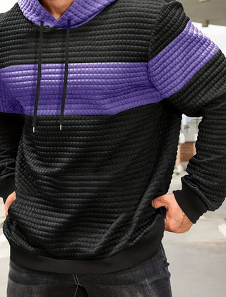 Rory | Textured Colour-Block Hoodie with Front Pocket - Purple
