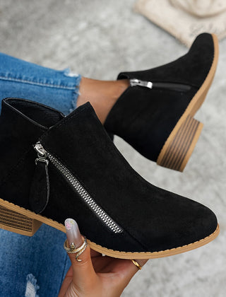 Lorna | Everyday Block Heel Ankle Boots with Side Zip - Black