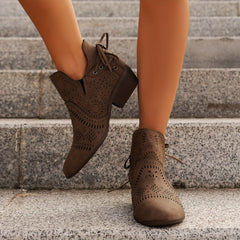 Savannah | Perforated Western Ankle Boots with Tie-Back Detail