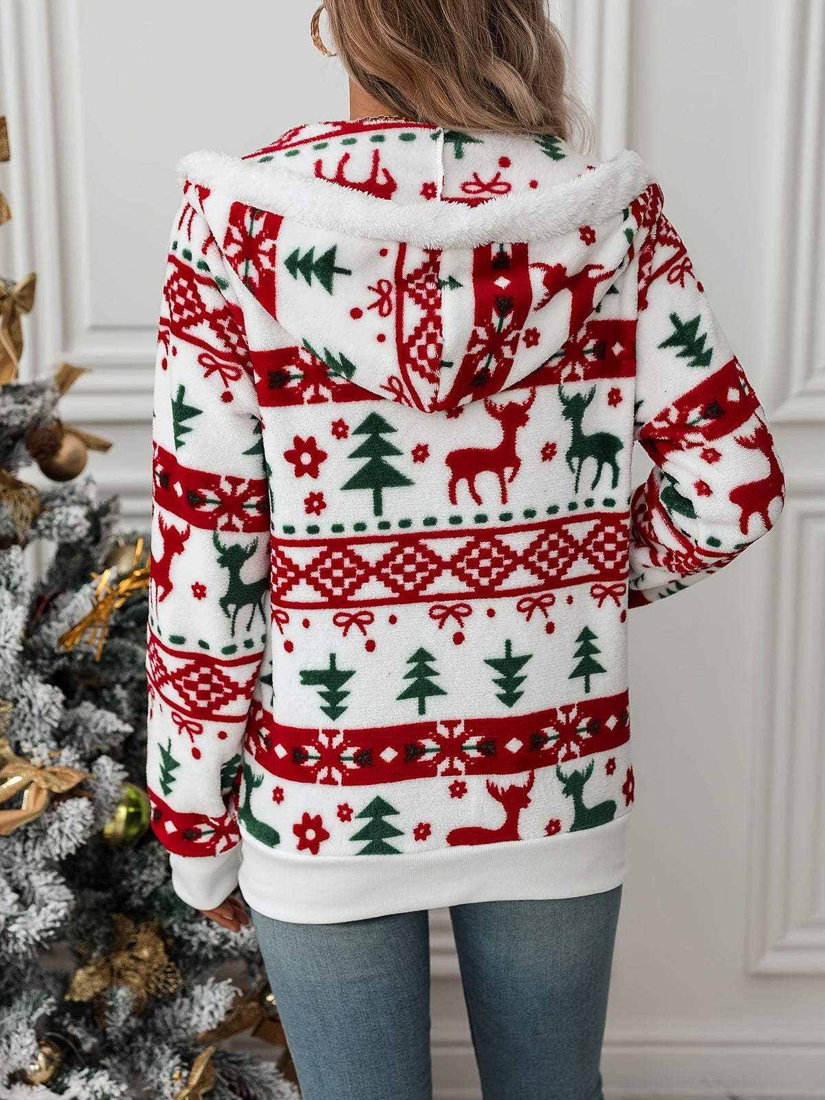 Noelle | Cosy Festive Hooded Cardigan with Zip Front