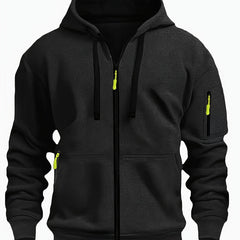 Ewan | Everyday Zip-Up Hoodie with Drawstring Hood - Black