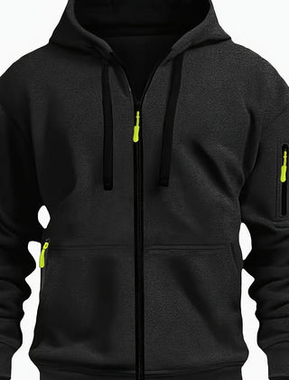 Ewan | Everyday Zip-Up Hoodie with Drawstring Hood - Black