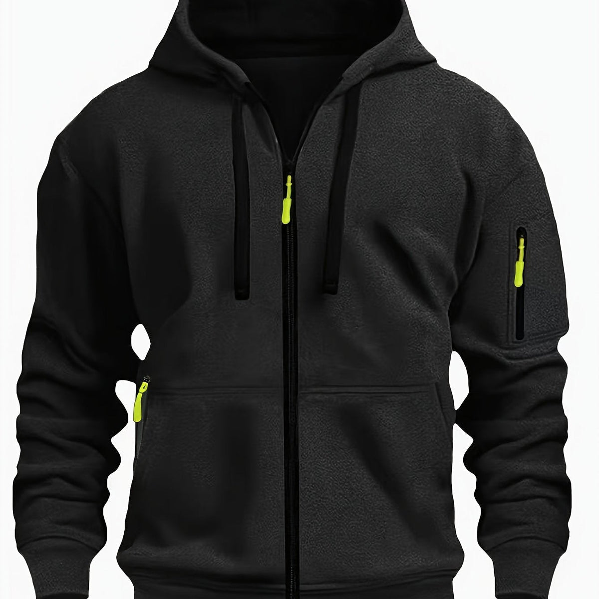 Ewan | Everyday Zip-Up Hoodie with Drawstring Hood - Black