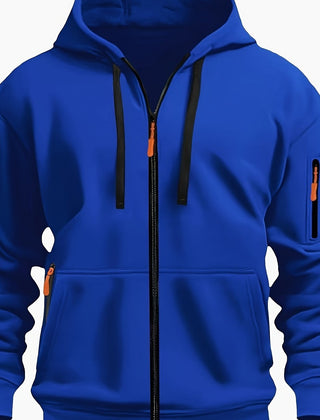 Ewan | Everyday Zip-Up Hoodie with Drawstring Hood - Royal Blue