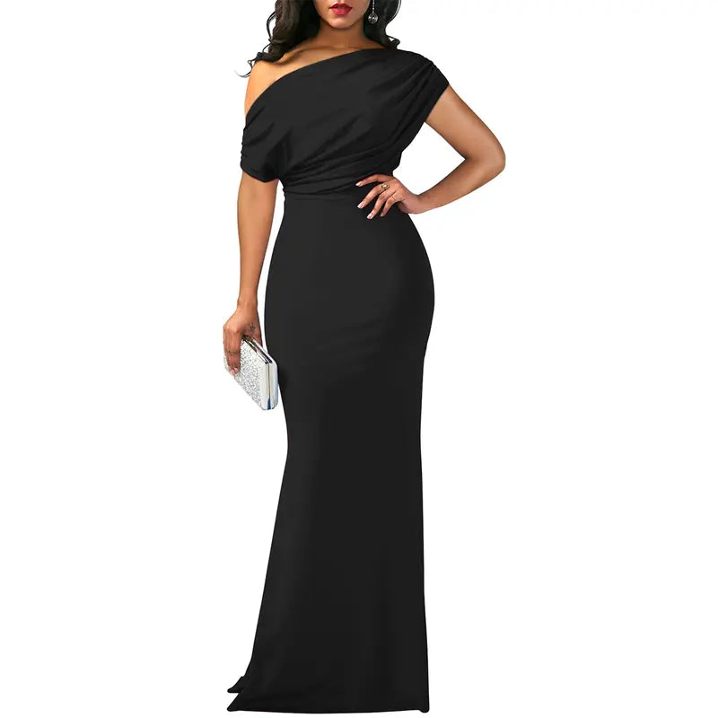 Arabella | Off-Shoulder Bodycon Maxi Dress with Floor-Length Hem - Black