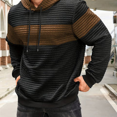 Rory | Textured Colour-Block Hoodie with Front Pocket - Coffee Brown