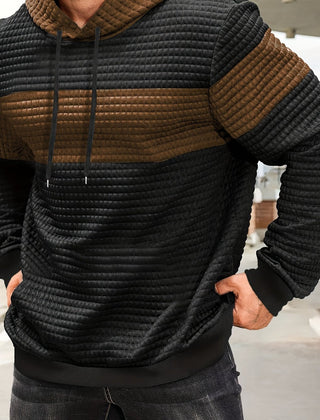 Rory | Textured Colour-Block Hoodie with Front Pocket - Coffee Brown