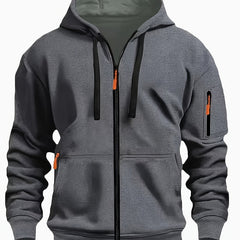 Ewan | Everyday Zip-Up Hoodie with Drawstring Hood - Dark Grey