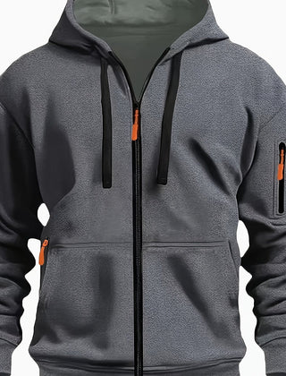Ewan | Everyday Zip-Up Hoodie with Drawstring Hood - Dark Grey