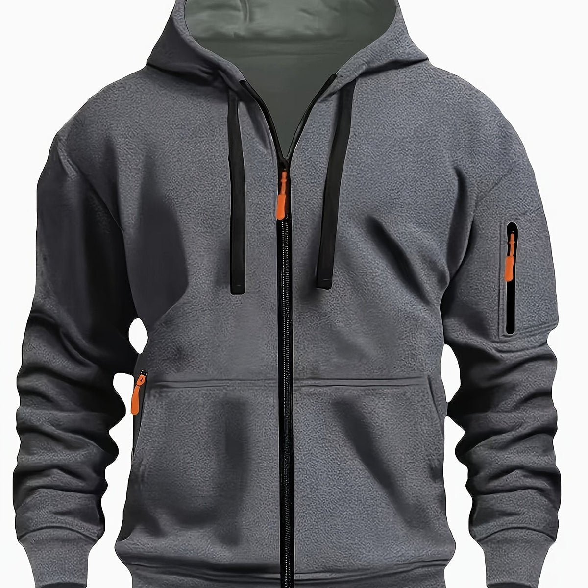 Ewan | Everyday Zip-Up Hoodie with Drawstring Hood - Dark Grey