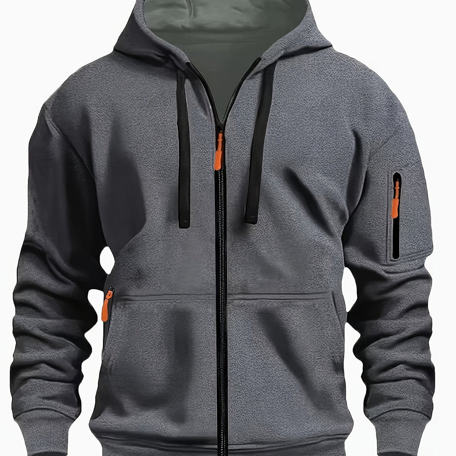Ewan | Everyday Zip-Up Hoodie with Drawstring Hood - Dark Grey