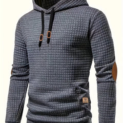 Hamish | Textured Relaxed Hoodie with Contrast Elbow Patches - Dark Grey