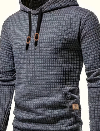 Hamish | Textured Relaxed Hoodie with Contrast Elbow Patches - Dark Grey