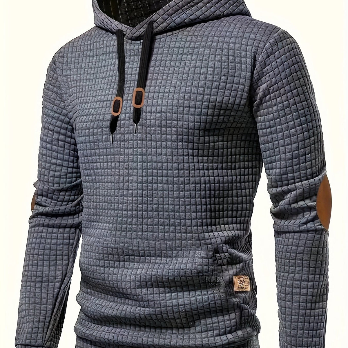 Hamish | Textured Relaxed Hoodie with Contrast Elbow Patches - Dark Grey