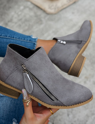 Lorna | Everyday Block Heel Ankle Boots with Side Zip - Grey