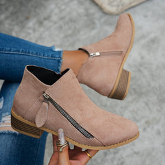 Lorna | Everyday Block Heel Ankle Boots with Side Zip - Khaki
