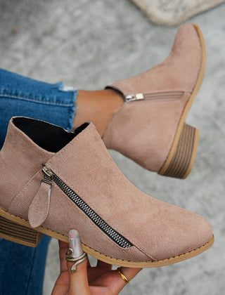 Lorna | Everyday Block Heel Ankle Boots with Side Zip - Khaki