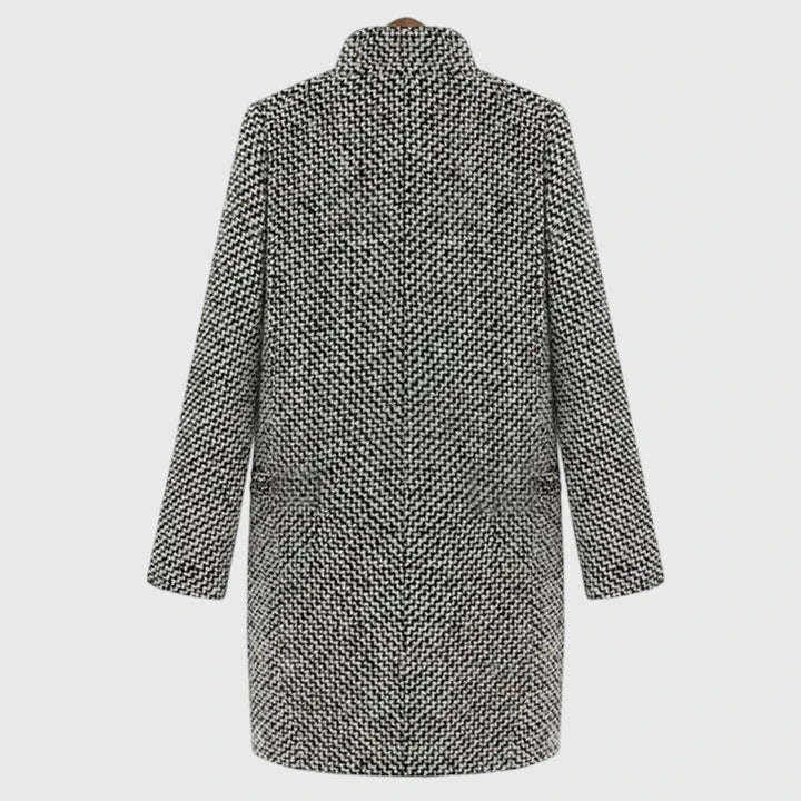 Isolde Houndstooth Print Longline Coat - Grey detail