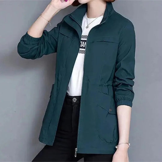Tabitha | Cinched-Waist Lightweight Jacket with Stand Collar
