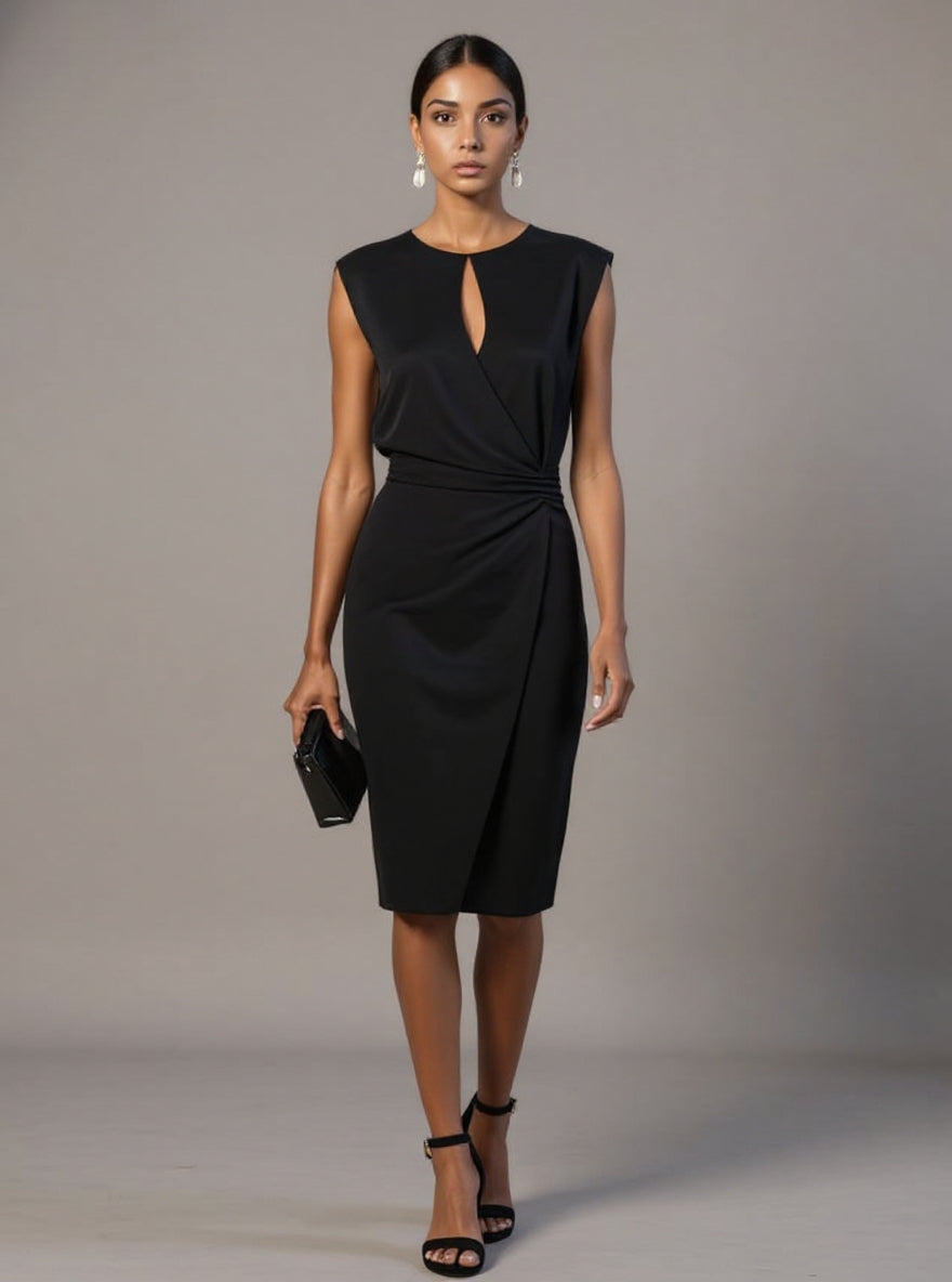 Katerina | Classic Fitted Dress with Cap Sleeves - Black