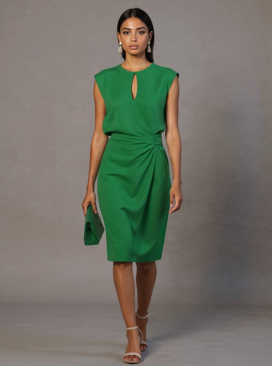 Katerina | Classic Fitted Dress with Cap Sleeves - Green
