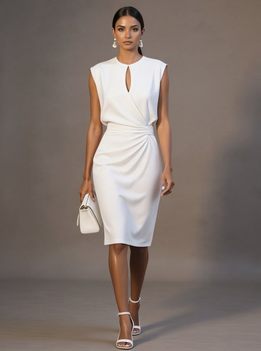 Katerina | Classic Fitted Dress with Cap Sleeves - White