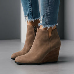 Sable | Sculpted Wedge Ankle Boots with Side Cut-Out - Brown