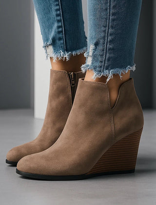 Sable | Sculpted Wedge Ankle Boots with Side Cut-Out - Brown