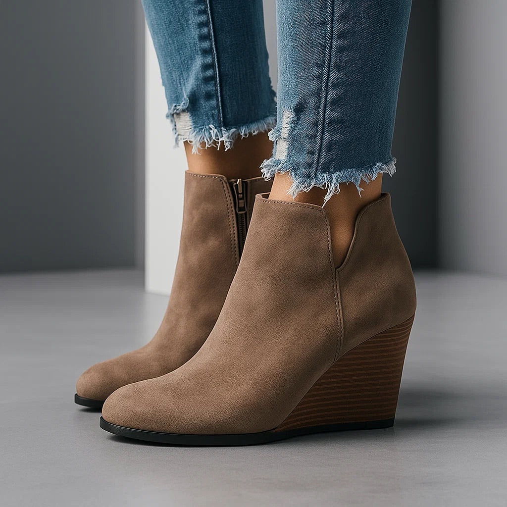 Sable | Sculpted Wedge Ankle Boots with Side Cut-Out - Brown