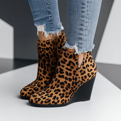 Sable | Sculpted Wedge Ankle Boots with Side Cut-Out - Leopard Print