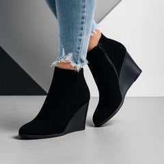 Sable | Sculpted Wedge Ankle Boots with Side Cut-Out - Black