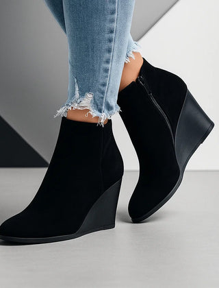 Sable | Sculpted Wedge Ankle Boots with Side Cut-Out - Black
