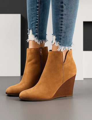 Sable | Sculpted Wedge Ankle Boots with Side Cut-Out - Khaki