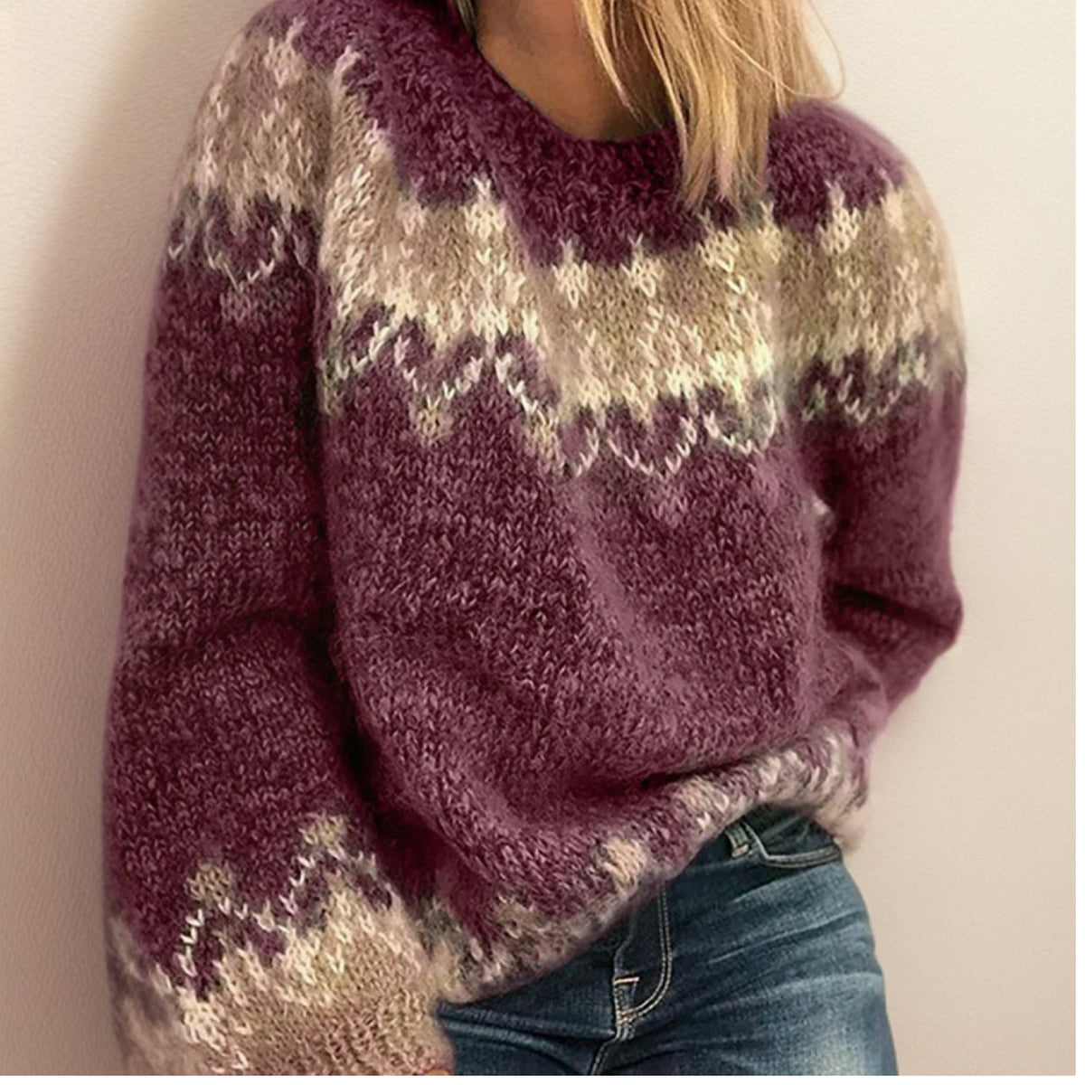 Nordic Fair Isle Jumper with Patterned Yoke in Red